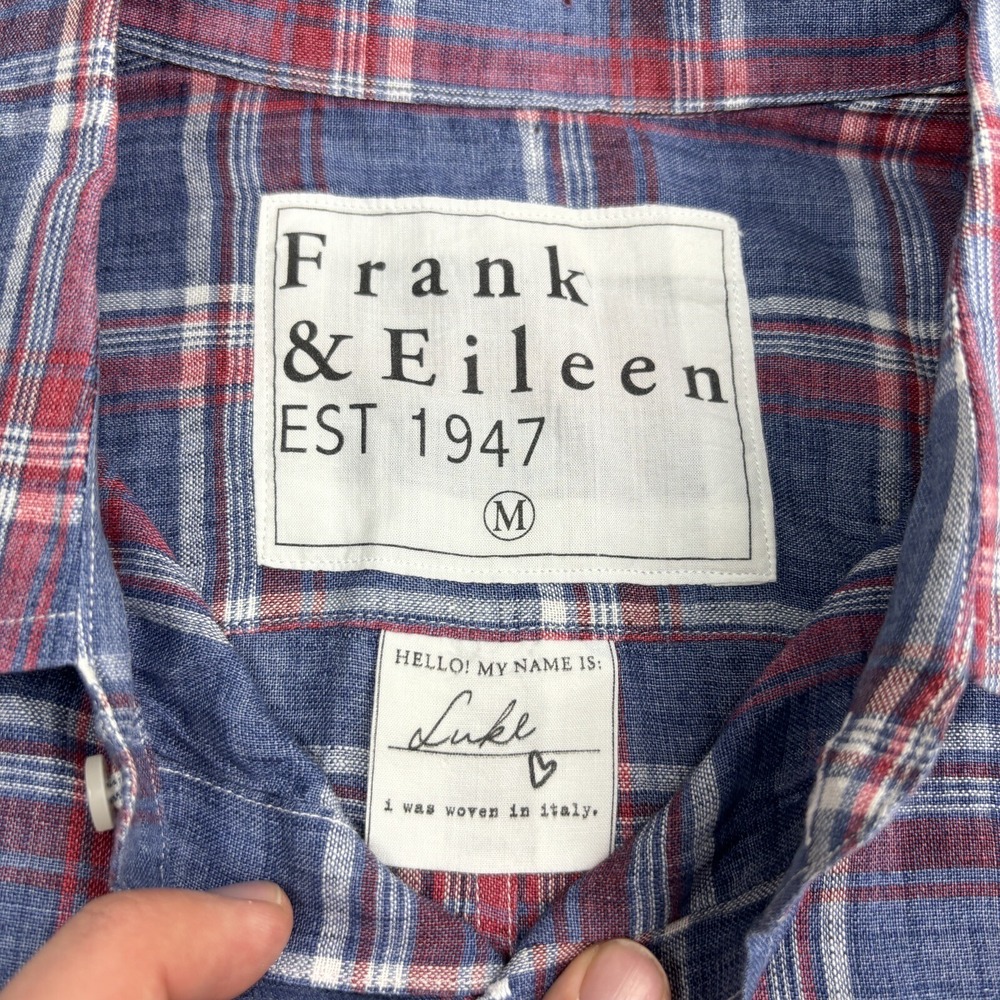 Frank & Eileen Shirt Mens Medium Blue Plaid Luke Linen Long Sleeve Button Up USA - Picture 8 of 12